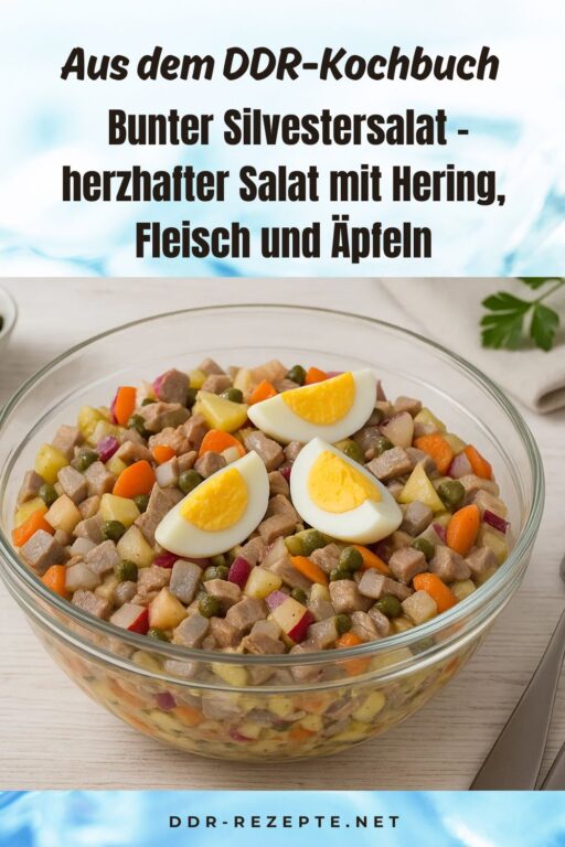 Bunter Silvestersalat – herzhafter Salat mit Hering, Fleisch und Äpfeln