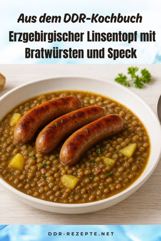 Erzgebirgischer Linsentopf mit Bratwürsten und Speck