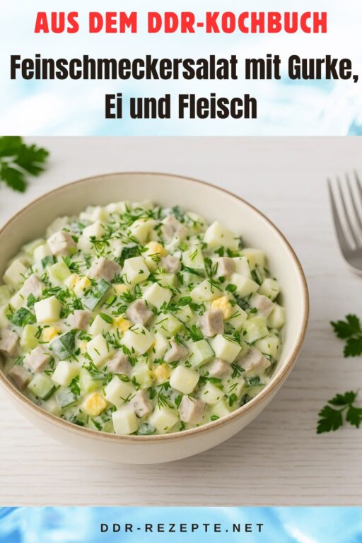 Feinschmeckersalat mit Gurke, Ei und Fleisch