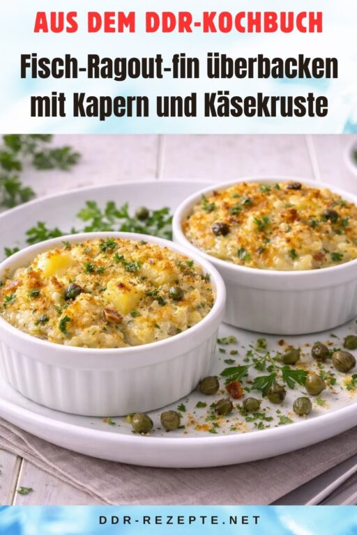Fisch-Ragout-fin überbacken mit Kapern und Käsekruste