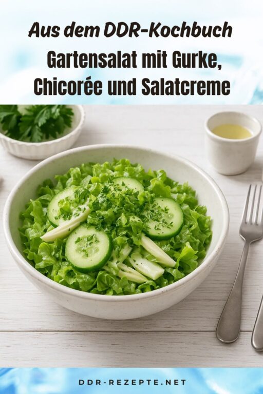 Gartensalat mit Gurke, Chicorée und Salatcreme