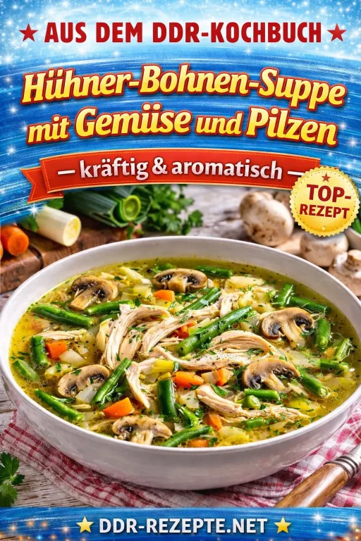 Hühner-Bohnen-Suppe mit Gemüse und Pilzen – kräftig & aromatisch