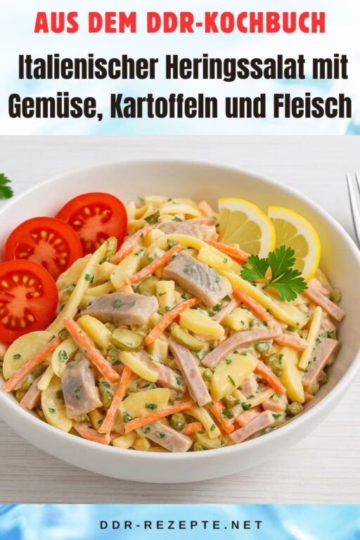 Italienischer Heringssalat mit Gemüse, Kartoffeln und Fleisch