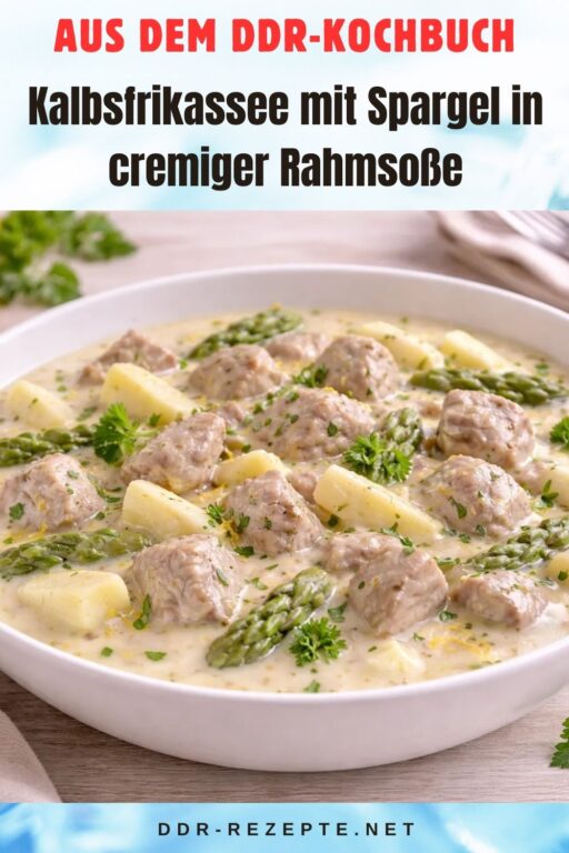 Kalbsfrikassee mit Spargel in cremiger Rahmsoße