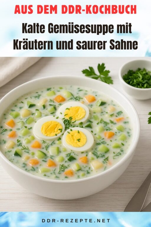 Kalte Gemüsesuppe mit Kräutern und saurer Sahne