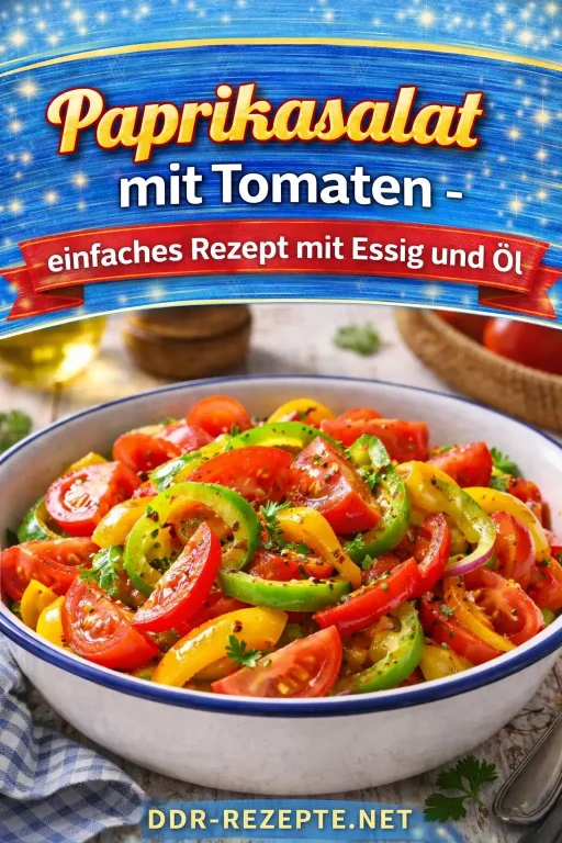 Paprikasalat mit Tomaten – einfaches Rezept mit Essig und Öl