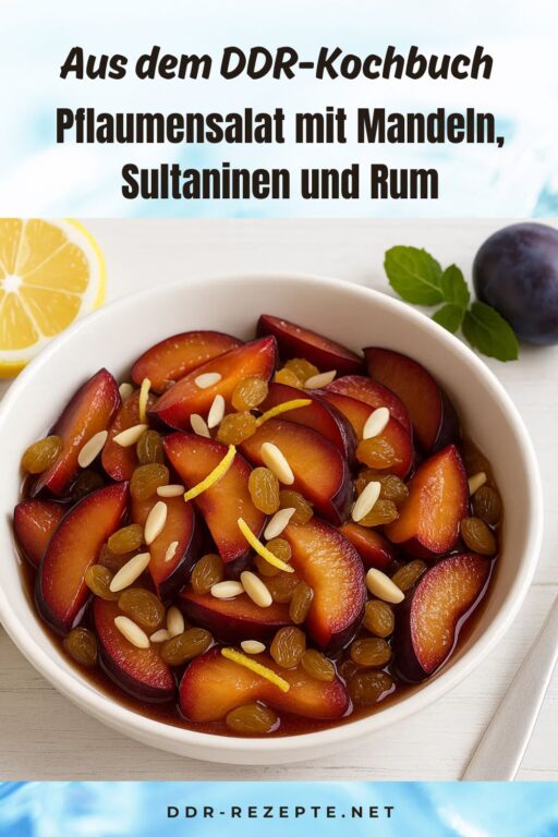 Pflaumensalat mit Mandeln, Sultaninen und Rum