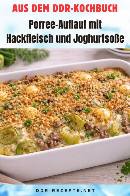 Porree-Auflauf mit Hackfleisch und Joghurtsoße