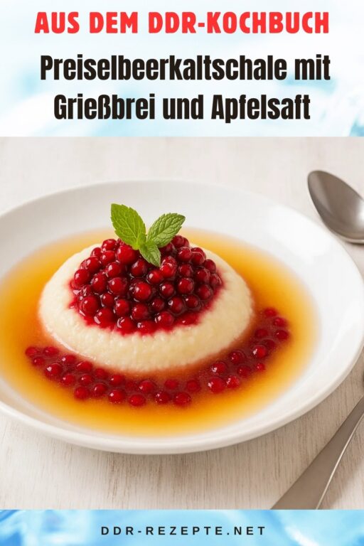 Preiselbeerkaltschale mit Grießbrei und Apfelsaft