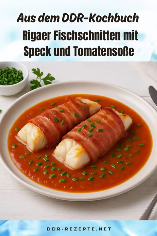 Rigaer Fischschnitten mit Speck und Tomatensoße
