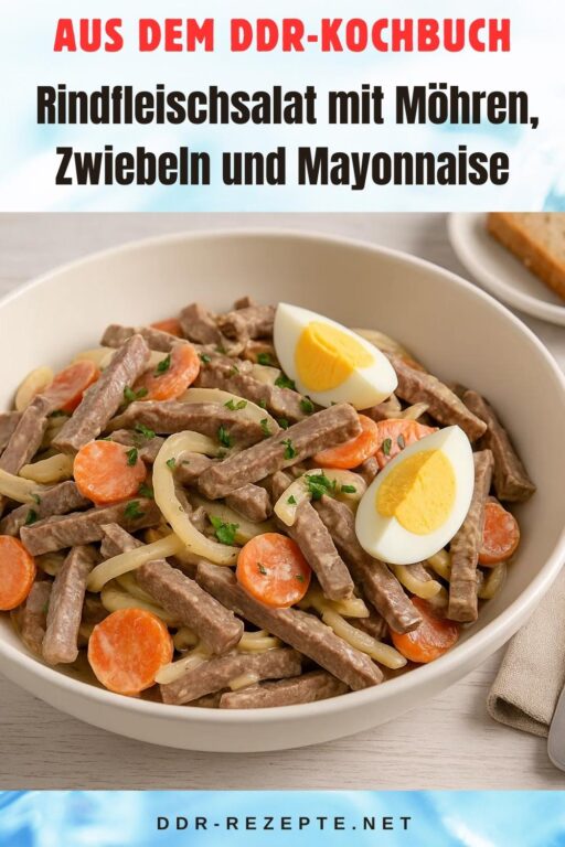 Rindfleischsalat mit Möhren, Zwiebeln und Mayonnaise