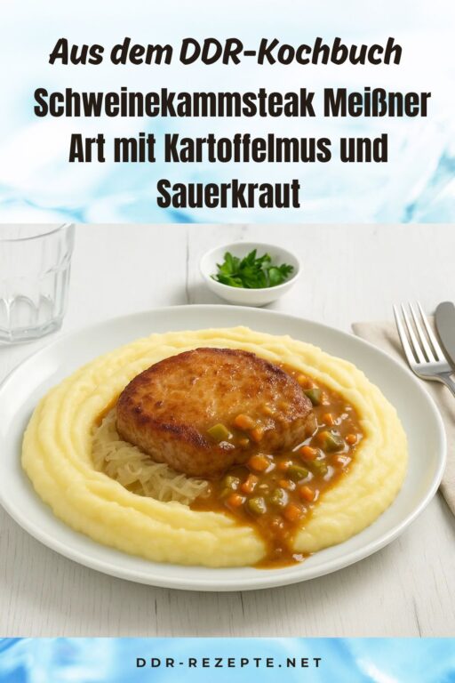 Schweinekammsteak Meißner Art mit Kartoffelmus und Sauerkraut