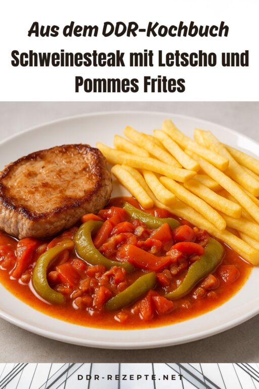 Schweinesteak mit Letscho und Pommes Frites