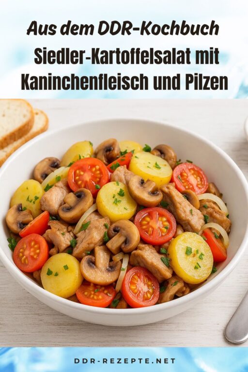 Siedler-Kartoffelsalat mit Kaninchenfleisch und Pilzen