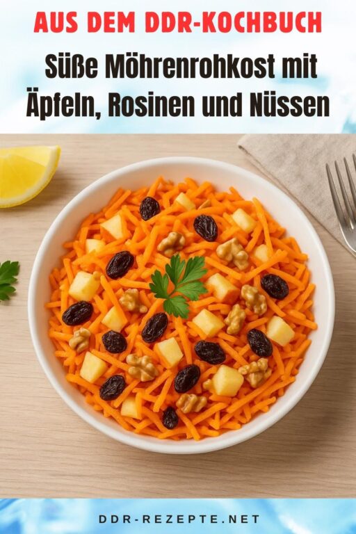 Süße Möhrenrohkost mit Äpfeln, Rosinen und Nüssen