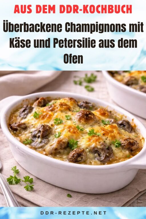 Überbackene Champignons mit Käse und Petersilie aus dem Ofen