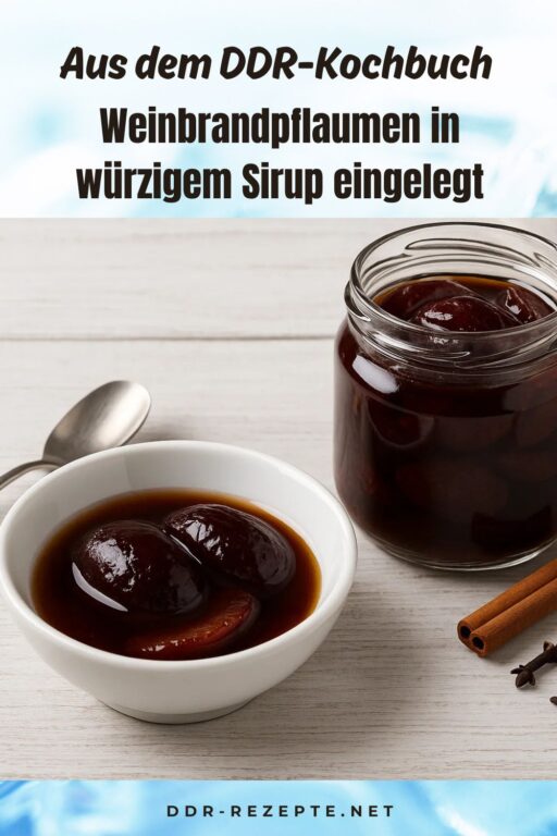 Weinbrandpflaumen in würzigem Sirup eingelegt