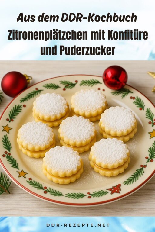 Zitronenplätzchen mit Konfitüre und Puderzucker
