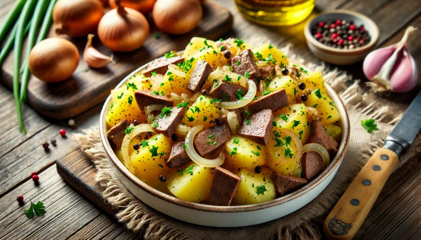 Kartoffelsalat mit Geflügelleber