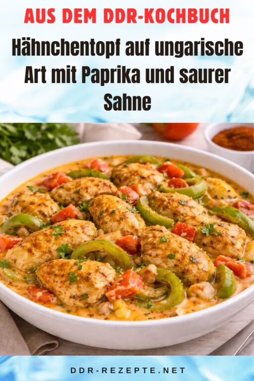 Hähnchentopf auf ungarische Art mit Paprika und saurer Sahne