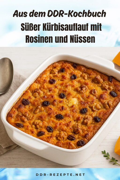 Süßer Kürbisauflauf mit Rosinen und Nüssen
