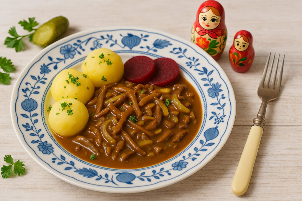 Saure Lunge in pikanter Braunmehlsoße