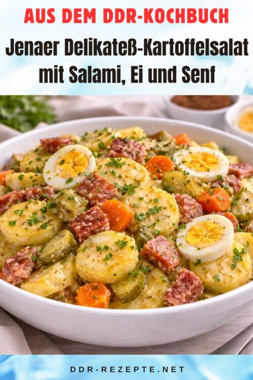 Jenaer Delikateß-Kartoffelsalat mit Salami, Ei und Senf