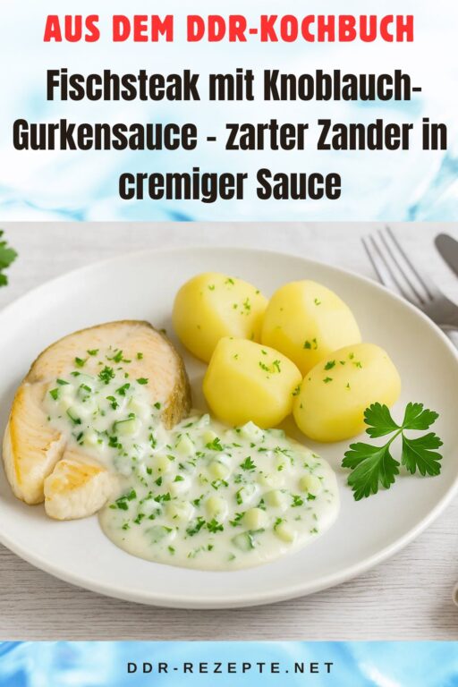 Fischsteak mit Knoblauch-Gurkensauce – zarter Zander in cremiger Sauce