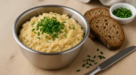 Hefeaufstrich mit Schnittlauch in einer Edelstahlschüssel serviert