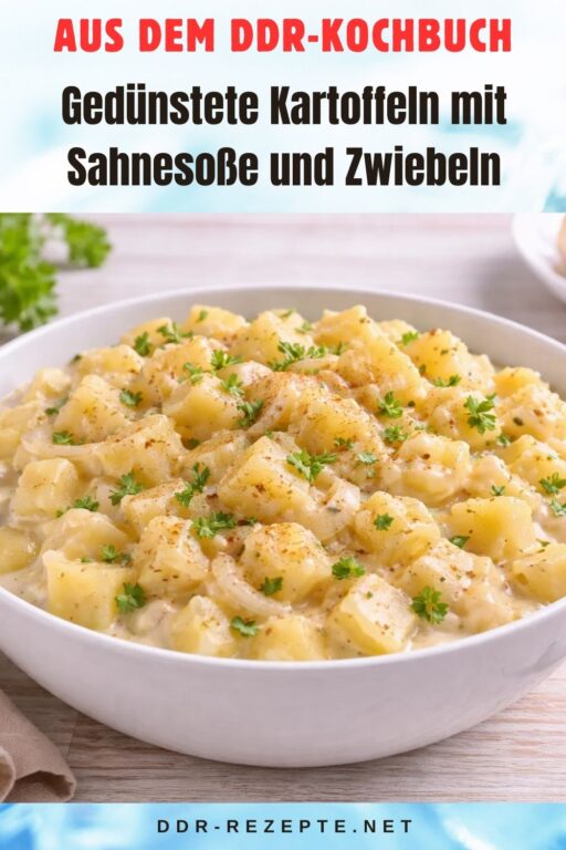 Gedünstete Kartoffeln mit Sahnesoße und Zwiebeln