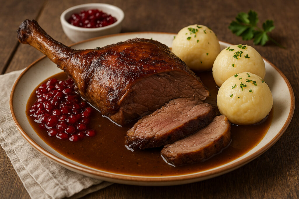 Rehkeule (Hirschkeule) mit Preiselbeeren