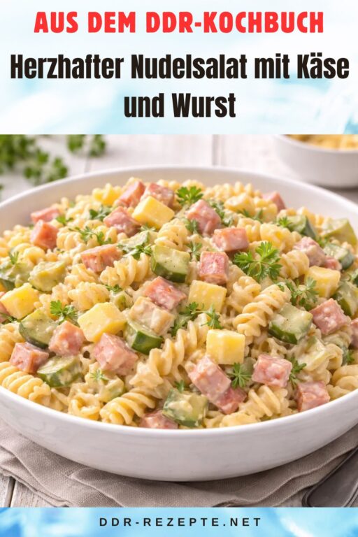 Herzhafter Nudelsalat mit Käse und Wurst