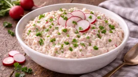 Cremiger Radieschenaufstrich mit Petersilie in einer Schüssel