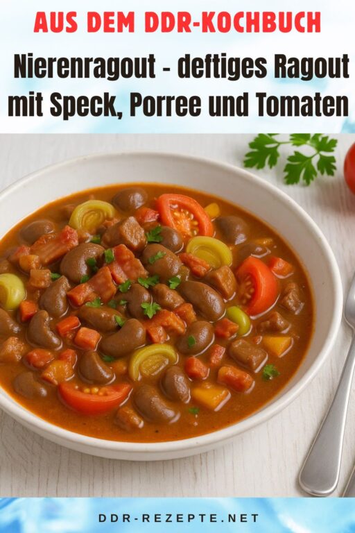 Nierenragout – deftiges Ragout mit Speck, Porree und Tomaten