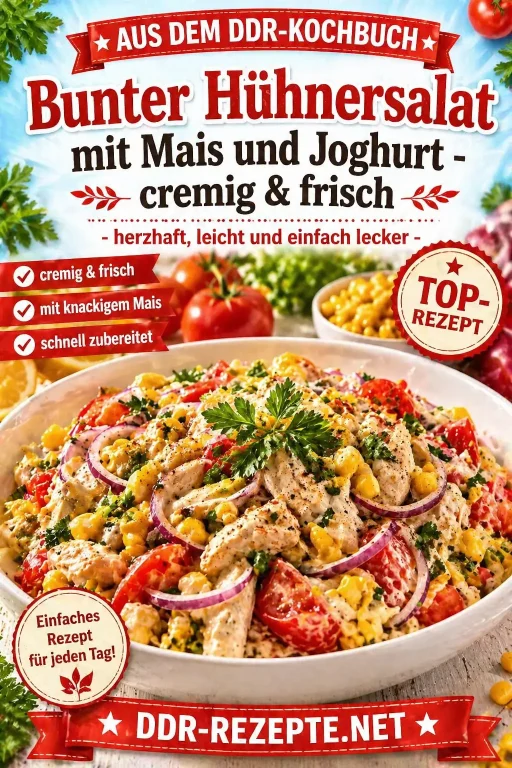 Bunter Hühnersalat mit Mais und Joghurt – cremig & frisch