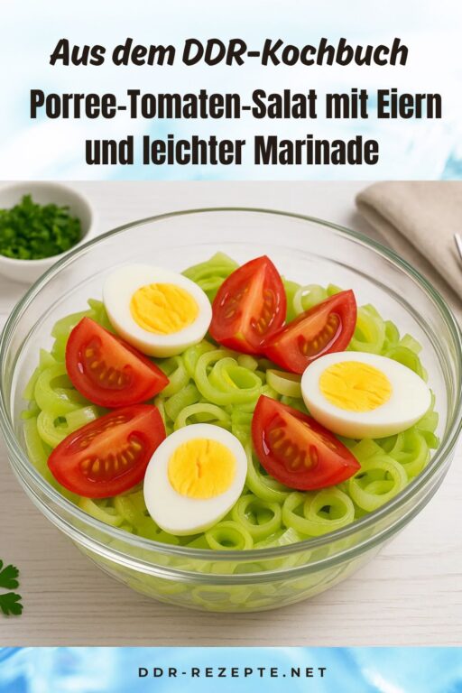 Porree-Tomaten-Salat mit Eiern und leichter Marinade