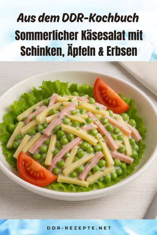 Sommerlicher Käsesalat mit Schinken, Äpfeln & Erbsen