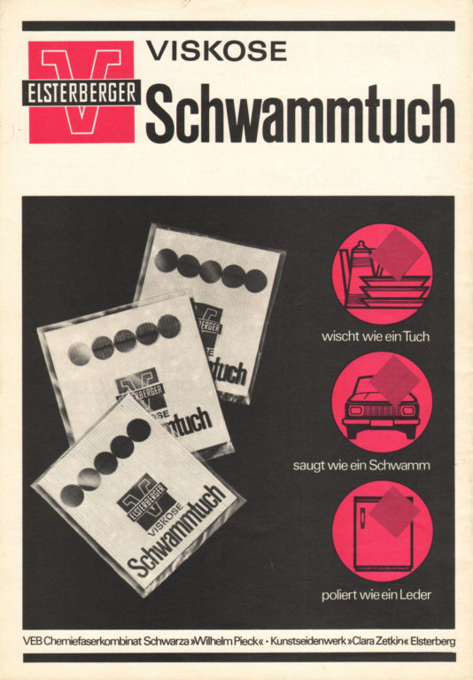 Viskose-Schwammtuch, VEB Chemiefaserkombinat Schwarza, Werbung aus dem Jahr 1970