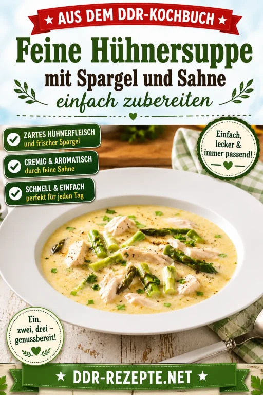 Feine Hühnersuppe mit Spargel und Sahne einfach zubereiten