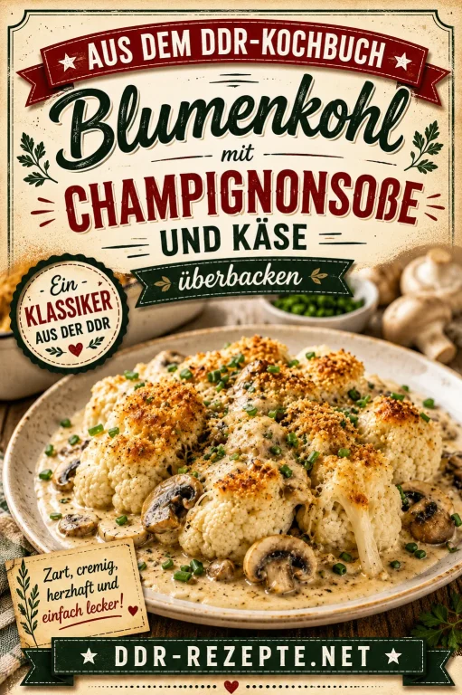 Blumenkohl mit Champignonsoße und Käse überbacken