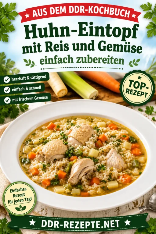 Huhn-Eintopf mit Reis und Gemüse einfach zubereiten