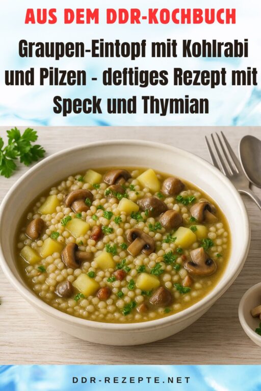 Graupen-Eintopf mit Kohlrabi und Pilzen – deftiges Rezept mit Speck und Thymian