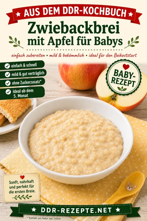 Zwiebackbrei mit Apfel für Babys einfach zubereiten