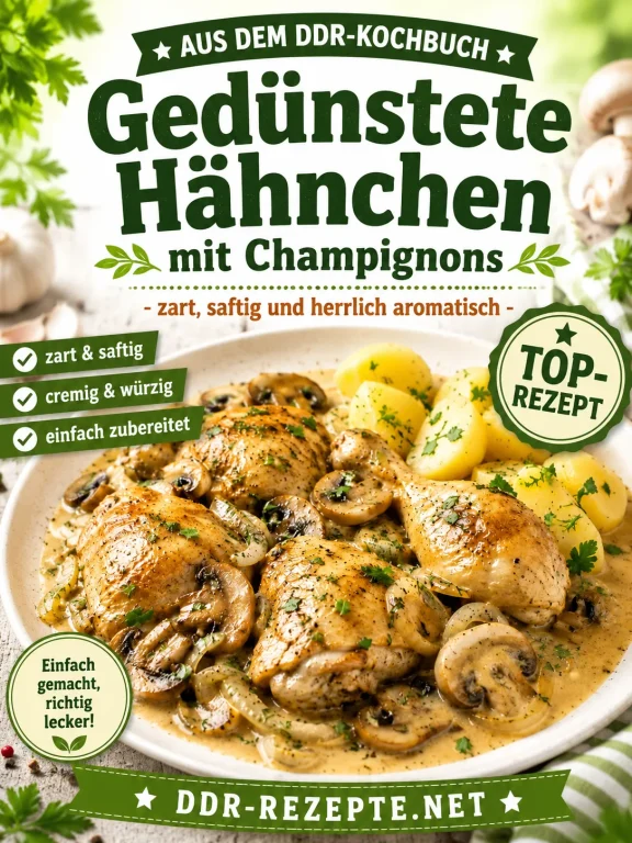 Gedünstete Hähnchen mit Champignons nach polnischem Rezept