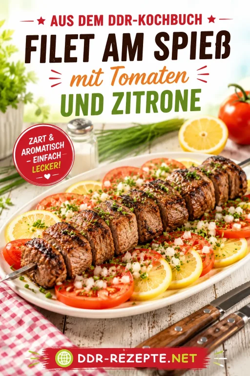 Filet am Spieß mit Tomaten und Zitrone