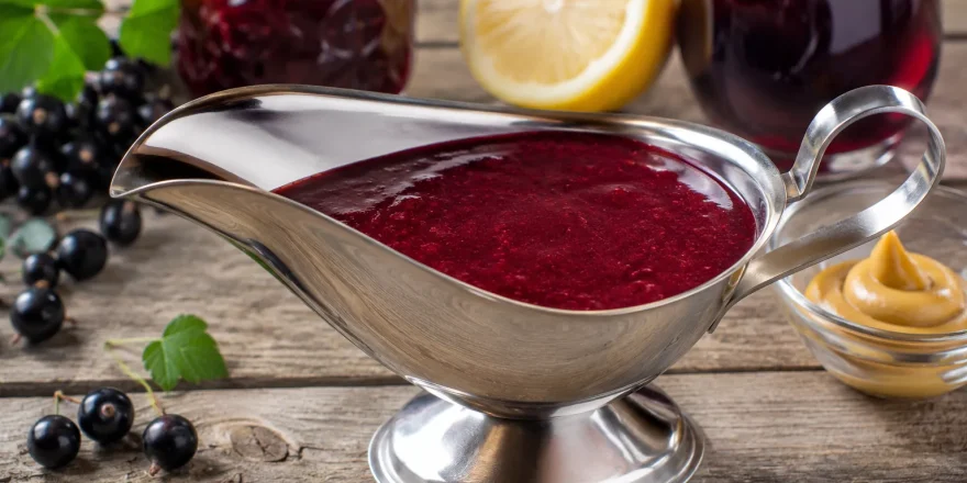 Fruchtige Cumberland-Soße in einer eleganten Edelstahl-Sauciere