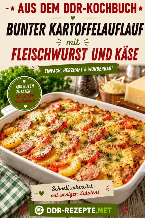 Bunter Kartoffelauflauf mit Fleischwurst und Käse