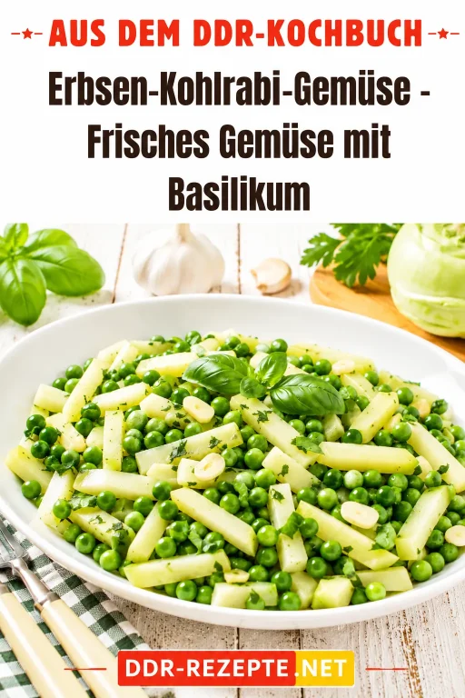 Erbsen-Kohlrabi-Gemüse – Frisches Gemüse mit Basilikum