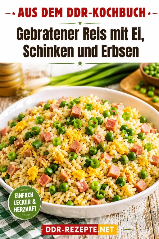 Gebratener Reis mit Ei, Schinken und Erbsen