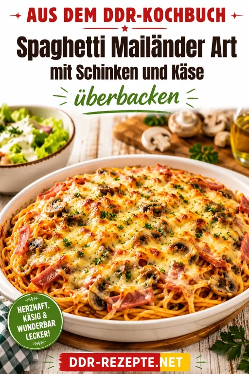 Spaghetti Mailänder Art mit Schinken und Käse überbacken